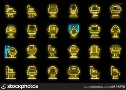 Barber chair icons set outline vector. Seat fashion. Client person neon color on black. Barber chair icons set vector neon