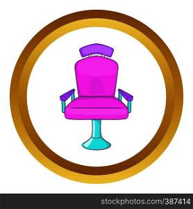 Barber chair vector icon in golden circle, cartoon style isolated on white background. Barber chair vector icon