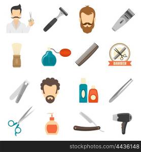 Barber Color Icons. Set color icons about barber with shave equipment and personal hygiene accessories isolated vector illustration