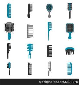 Barber hairstyle combs accessory icons flat set isolated vector illustration. Comb Icons Flat Set