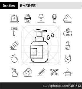 Barber Hand Drawn Icons Set For Infographics, Mobile UX/UI Kit And Print Design. Include: Barber, Face, Mirror, Barber, Beauty, Chair, Haircut, Barber, Icon Set - Vector
