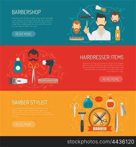 Barber Horizontal Banner. Horizontal banner with title and information about barbershop hairdresser items barber stylist isolated vector illustration