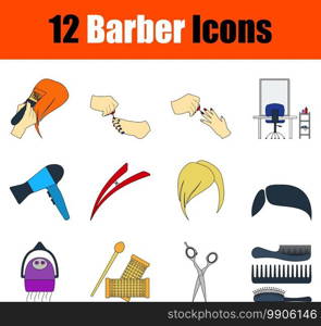 Barber Icon Set. Flat Color Outline Design With Editable Stroke. Vector Illustration.