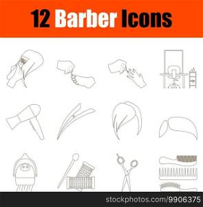 Barber Icon Set. Thin Editable Stroke Line Without Filling Design. Vector Illustration.