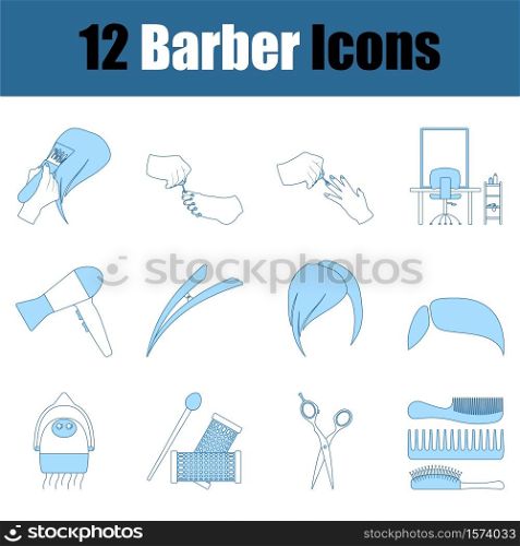 Barber Icon Set. Thin Line With Blue Fill Design. Vector Illustration.