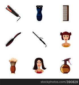 Barber icons set. Cartoon illustration of 9 barber vector icons for web. Barber icons set, cartoon style