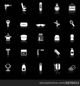 Barber icons with reflect on black background, stock vector