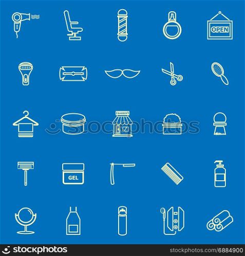 Barber line color icons on blue background, stock vector