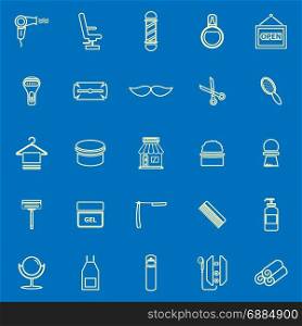 Barber line color icons on blue background, stock vector