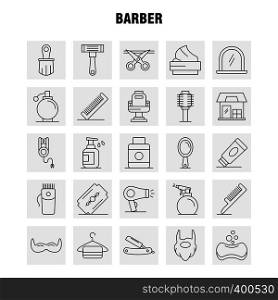 Barber Line Icons Set For Infographics, Mobile UX/UI Kit And Print Design. Include: Barber, Face, Mirror, Barber, Beauty, Chair, Haircut, Barber, Icon Set - Vector