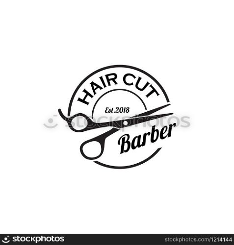 Barber logo design. Barbershop emblem. Hair cutting service. Beard shave service. Manly Salon logo template.
