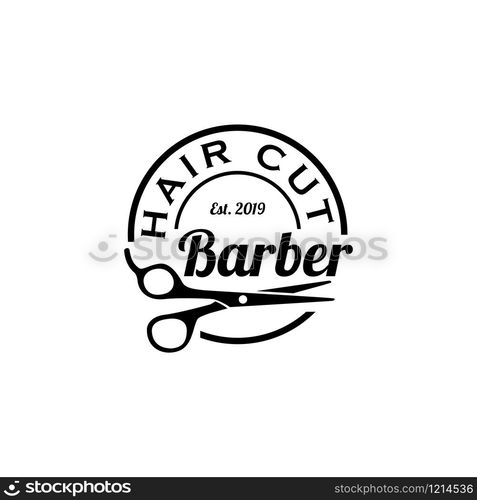 Barber logo design. Barbershop emblem. Hair cutting service. Beard shave service. Manly Salon logo template.