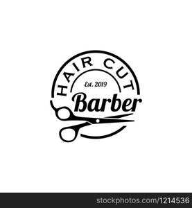 Barber logo design. Barbershop emblem. Hair cutting service. Beard shave service. Manly Salon logo template.