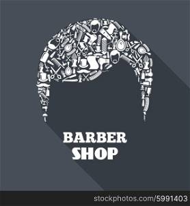 Barber Shop Concept. Barber shop concept with barbershop instruments in male haircut shape vector illustration