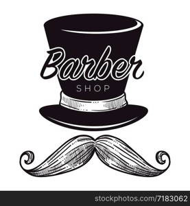 Barber shop label, isolated monochrome sketch outline service for men vector. Cutting beard and hair, hairdos for gentleman, scissors and award of best hairdressers place. Vintage style of logotype. Barber shop label, isolated monochrome sketch outline service for men vector.