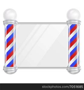 Barber Shop Pole Vector. Old Fashioned Vintage Silver And Glass Barber Shop Pole. Red, Blue, White Stripes. Isolated. Barber Shop Pole Vector. 3D Classic Barber Shop Pole Set. Red, Blue, White Stripes. Isolated On White Illustration