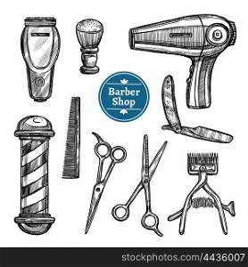 Barber Shop Set Doodle Sketch Icons. Barber shop attributes tools and accessories doodle black icons set with hairdryer scissors and shave vector isolated illustration