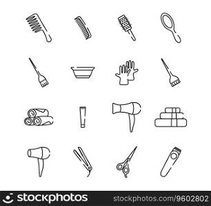 Barber shop tools linear icons collection