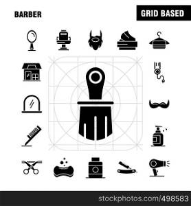 Barber Solid Glyph Icons Set For Infographics, Mobile UX/UI Kit And Print Design. Include: Barber, Face, Mirror, Barber, Beauty, Chair, Haircut, Barber, Icon Set - Vector