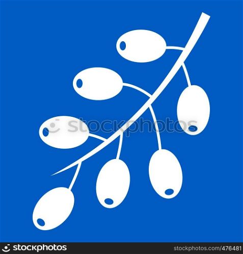 Barberry branch icon white isolated on blue background vector illustration. Barberry branch icon white