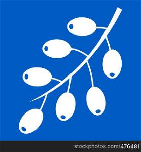 Barberry branch icon white isolated on blue background vector illustration. Barberry branch icon white