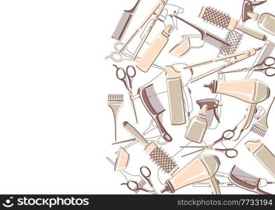 Barbershop background with professional hairdressing tools. Haircutting salon illustration.. Barbershop background with professional hairdressing tools. Haircutting illustration.