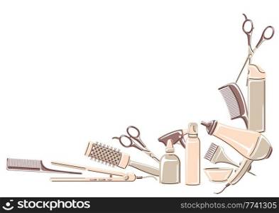 Barbershop background with professional hairdressing tools. Haircutting salon illustration.. Barbershop background with professional hairdressing tools. Haircutting illustration.