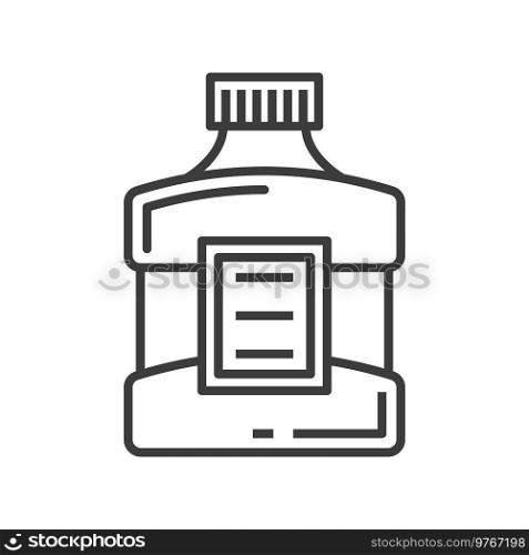Barbershop bottle lotion isolated outline icon. Vector perfume, cologne, toilet water antique aroma scent. Body hygiene and care cream packaging. Hairdresser container, retro style, line art. Perfume or sh&oo bottle isolated outline icon