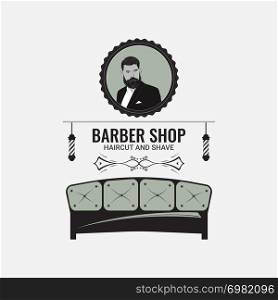 Barbershop decorated in retro style. Signboard for a hairdresser and barbershop salons on a white background. Logo with hair salon accessories.. Stylish Barber Shop