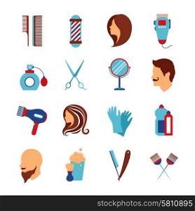Barbershop hairdresser flat icons set. Barber shop and hairdressing beauty salon accessories for hair styling flat icons set abstract vector isolated illustration