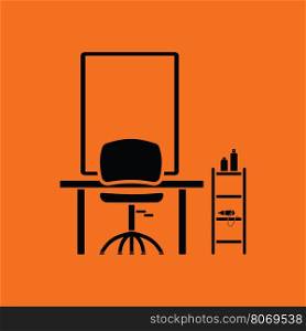 Barbershop icon. Orange background with black. Vector illustration.