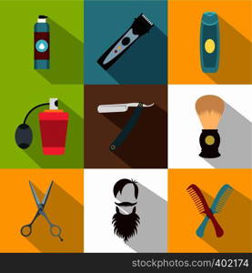 Barbershop icons set. Flat illustration of 9 barbershop vector icons for web. Barbershop icons set, flat style