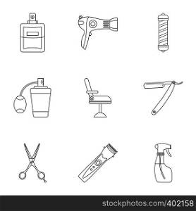 Barbershop icons set. Outline illustration of 9 barbershop vector icons for web. Barbershop icons set, outline style