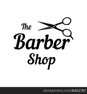 Barbershop logo in vintage style with the concept of scissors, razor and other tools.Logo for business, salon, label and barbershop.