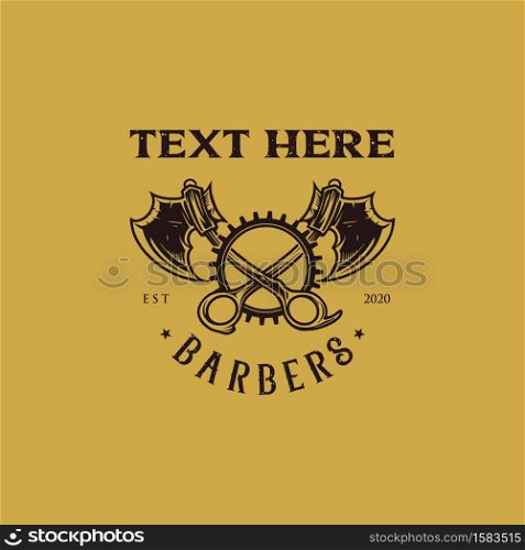 Barbershop Logo scissor and Axe Mascot Illustrations for your gentleman style hair cut.