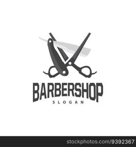 Barbershop Logo, Scissors Vector, Retro V∫a≥Minimalist Typography Ornament Design