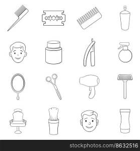 Barbershop set icons in outline style isolated on white background. Barbershop icon set outline