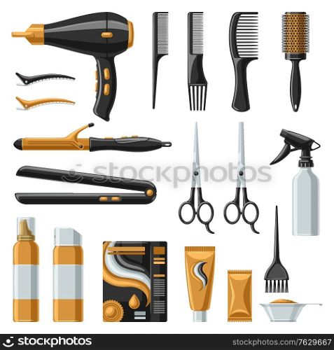 Barbershop set of professional hairdressing tools. Haircutting salon items.. Barbershop set of professional hairdressing tools.
