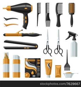 Barbershop set of professional hairdressing tools. Haircutting salon items.. Barbershop set of professional hairdressing tools.