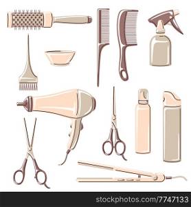 Barbershop set of professional hairdressing tools. Haircutting salon items.. Barbershop set of professional hairdressing tools. Haircutting items.