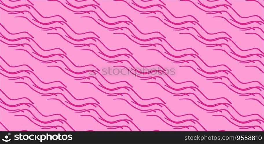 Barbie background. Pink shape seamless pattern. Trendy Barbiecore Style. Strokes like waves on the diagonal. Template for textile and wallpaper. Vector illustration  