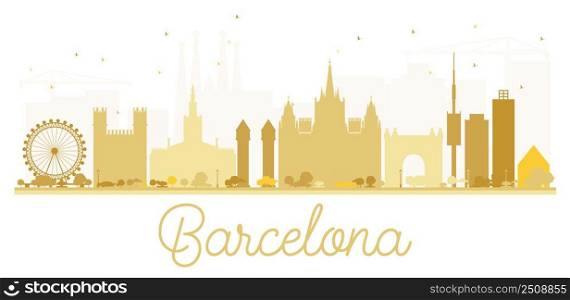 Barcelona City skyline golden silhouette. Vector illustration. Simple flat concept for tourism presentation, banner, placard or web site. Business travel concept. Cityscape with landmarks