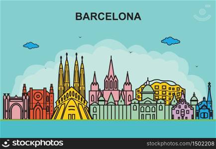 Barcelona City Tour Cityscape Skyline Colorful Illustration