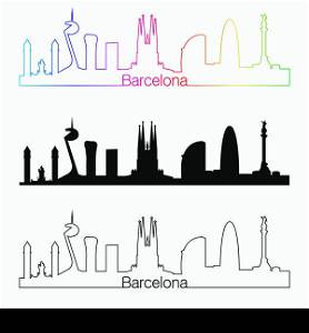 Barcelona skyline linear style with rainbow in editable vector file