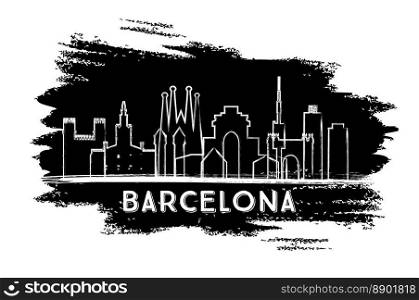 Barcelona Spain City Skyline Silhouette. Hand Drawn Sketch. Vector Illustration. Business Travel and Tourism Concept with Historic Architecture. Barcelona Cityscape with Landmarks.
