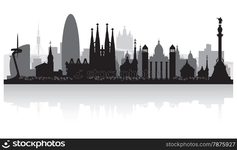 Barcelona Spain city skyline vector silhouette illustration
