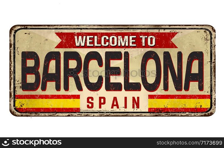 Barcelona vintage rusty metal sign on a white background, vector illustration