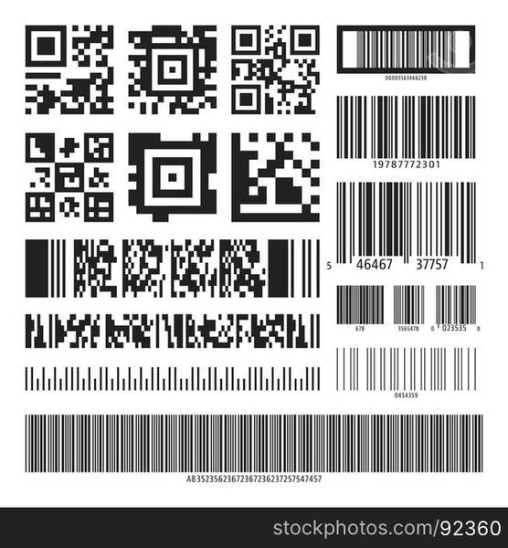 Digital barcode. Supermarket bar labels, shop inventory code and ...