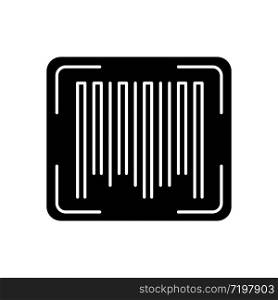 Barcode black glyph icon. Universal product code, quality control item. Linear and matrix bar code, machine-readable form data. Silhouette symbol on white space. Vector isolated illustration