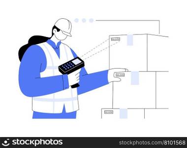 Barcode reader abstract concept vector illustration. Warehouse worker using barcode scanner to identify goods, wholesale business, foreign trade, inventory technologies abstract metaphor.. Barcode reader abstract concept vector illustration.